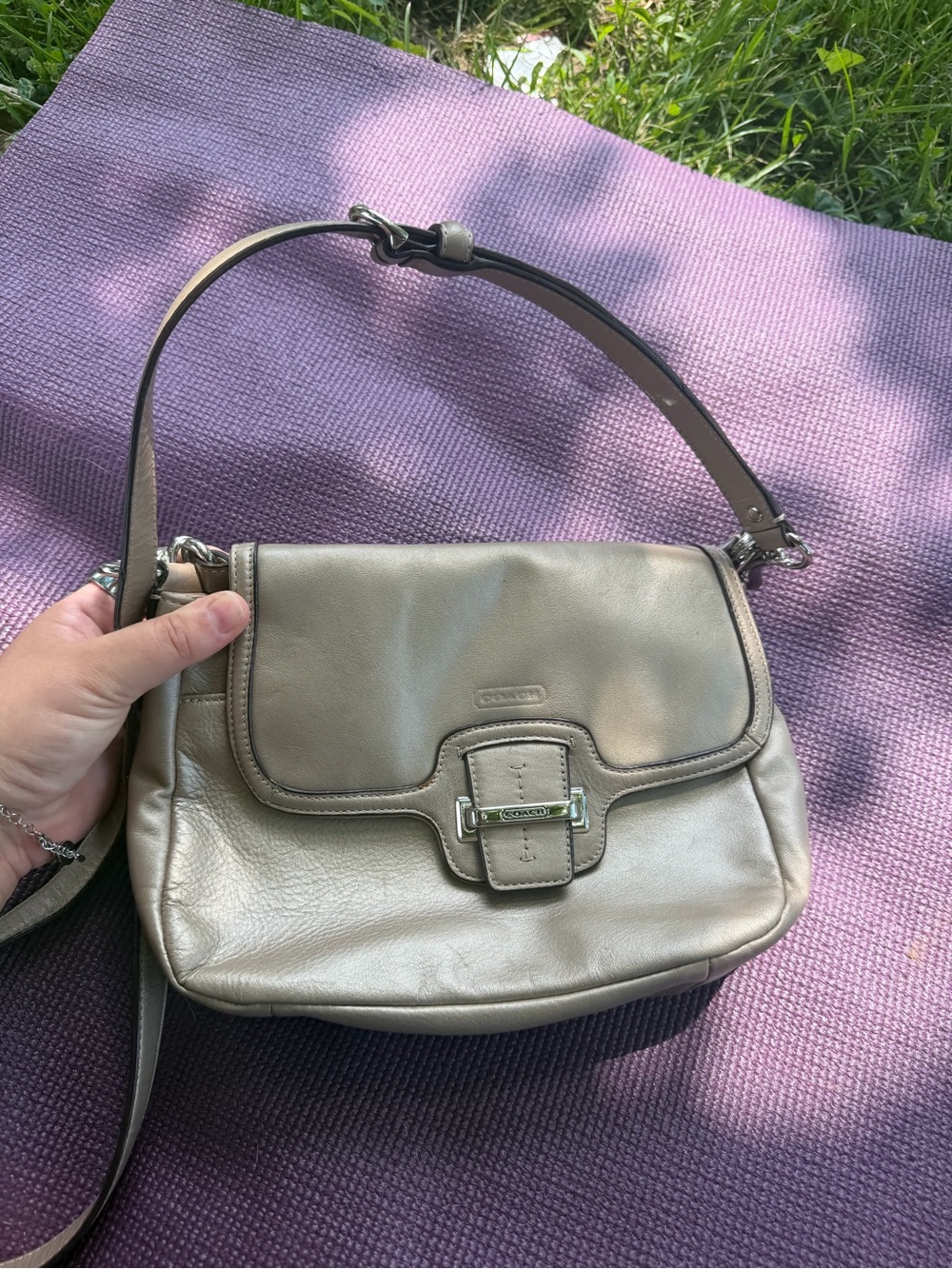 Coach Metallic Taupe Leather Shoulder Bag - Coach